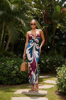 Santorini Muse Strapless Maxi Dress – Abstract Print Bodycon view 2