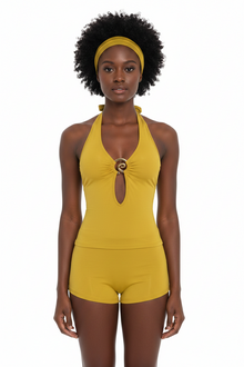 Golden Muse Halter Shorts Set Cutout Ring Detail 2-Piece view 5