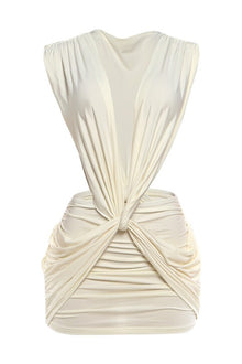 Luxe Draped Mini Dress Ruched Bodycon Twist Detail view 4