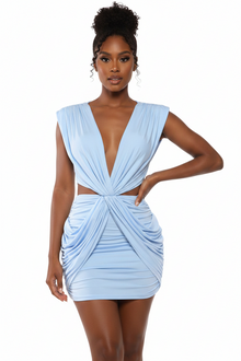 Luxe Draped Mini Dress Ruched Bodycon Twist Detail view 6