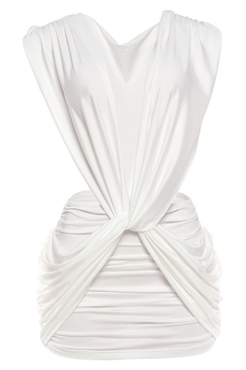 Luxe Draped Mini Dress Ruched Bodycon Twist Detail