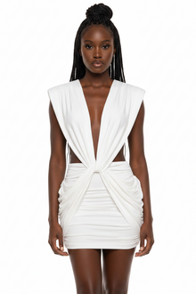 Luxe Draped Mini Dress Ruched Bodycon Twist Detail view 8