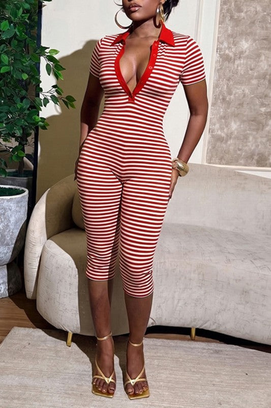 Coastal Chic Striped Capri Jumpsuit