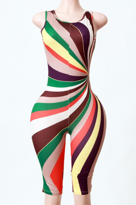 Luxe Swirl Sculpt Jumpsuit – Open Back Bodycon Capri Set