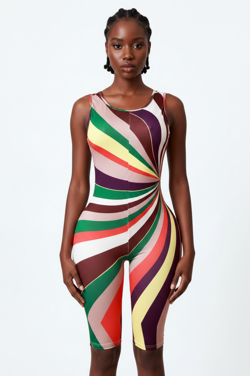 Luxe Swirl Sculpt Jumpsuit – Open Back Bodycon Capri Set