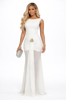 Mesh Metallic Decor Ruched Backless Sleeveless Maxi Dress view 3