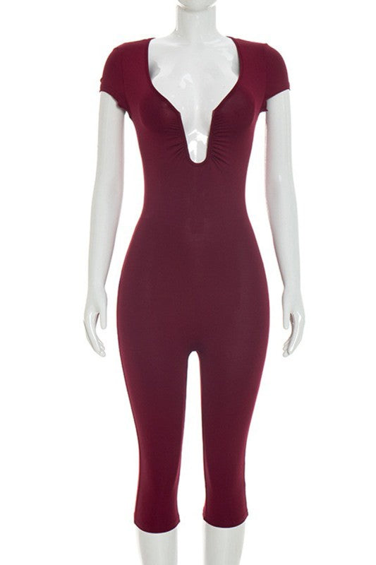 Bordeaux Luxe Sculpt Capri Jumpsuit