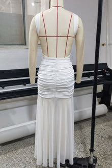 Mesh Metallic Decor Ruched Backless Sleeveless Maxi Dress view 4