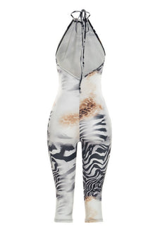 Savage Luxe Halter Capri Jumpsuit Zebra & Leopard Print Bodycon view 2