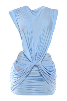 Luxe Draped Mini Dress Ruched Bodycon Twist Detail view 3