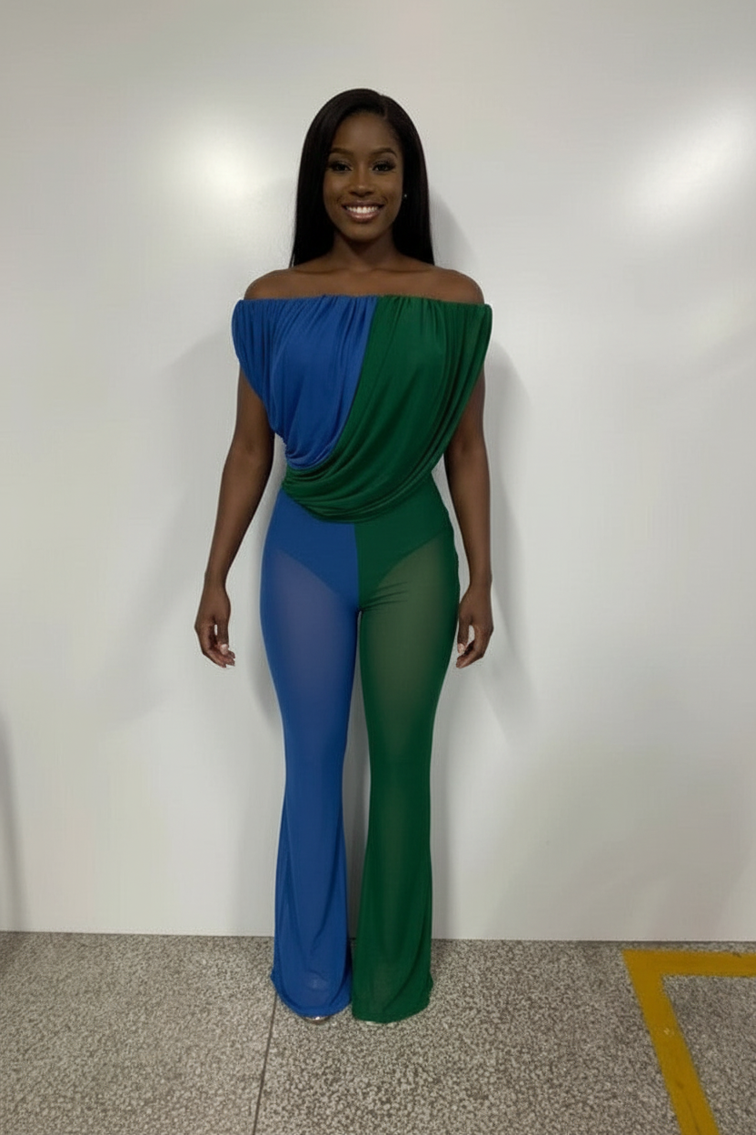 Midnight Muse Sheer Illusion Jumpsuit – Off-Shoulder Wide Leg