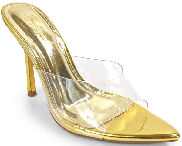 Luna Luxe Clear Silver Stiletto Mule Heels