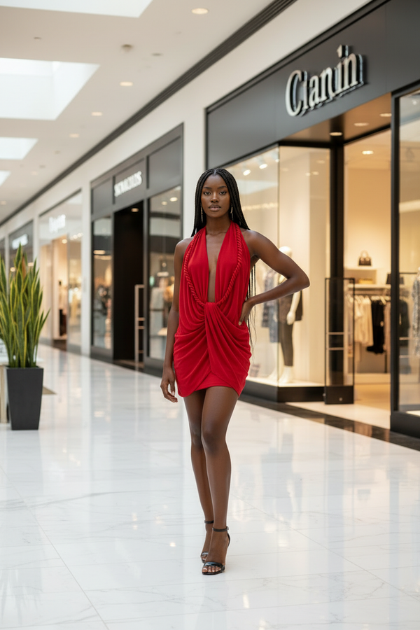 Scarlet Luxe Braided Halter Mini Dress