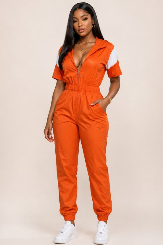 Sport Luxe Zip Front Utility Jumpsuit