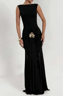 Mesh Metallic Decor Ruched Backless Sleeveless Maxi Dress view 2